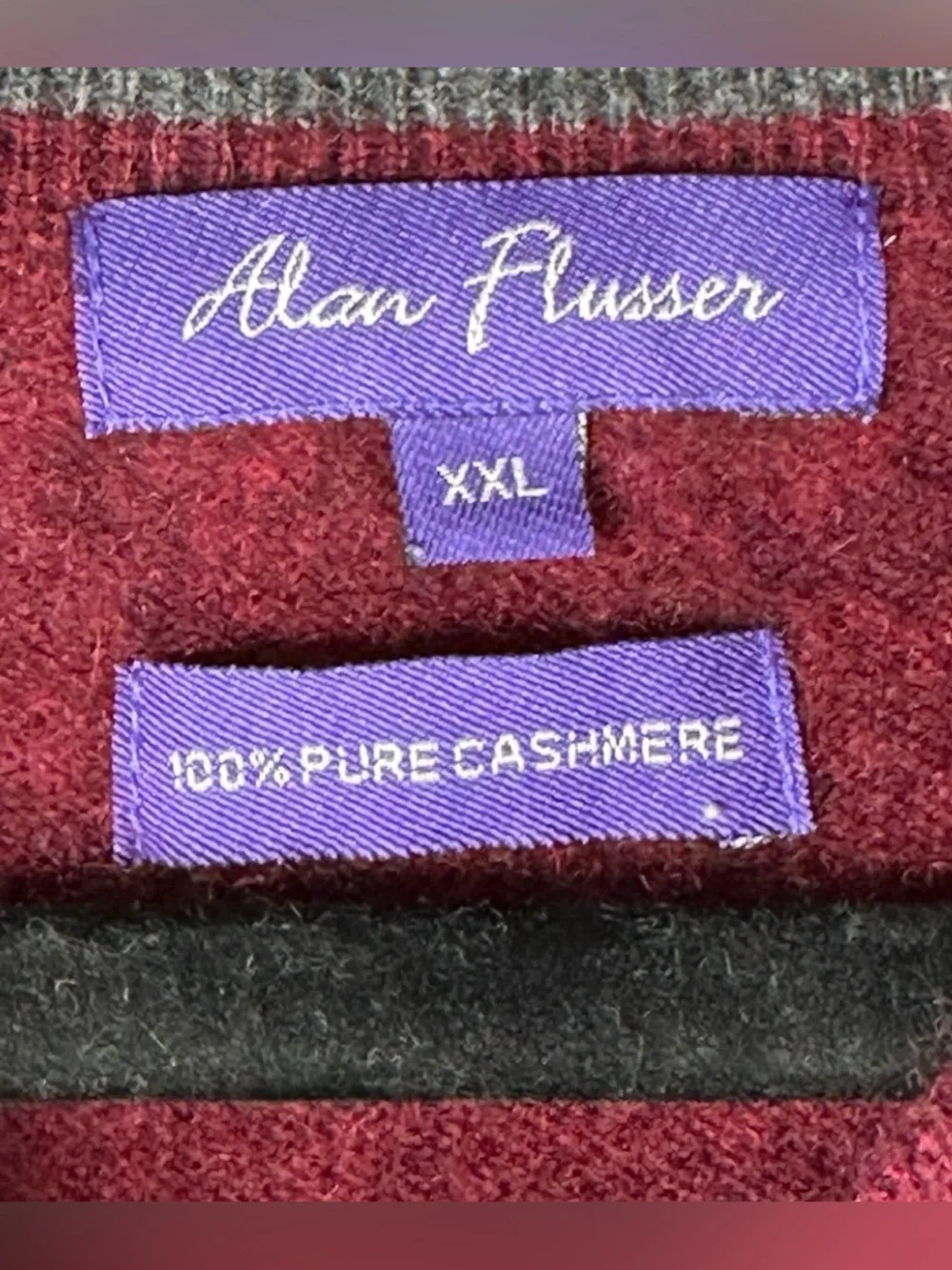 Alan Flusser 100% Cashmere burgundy red crewneck  Sweater Men’s Size 2XL